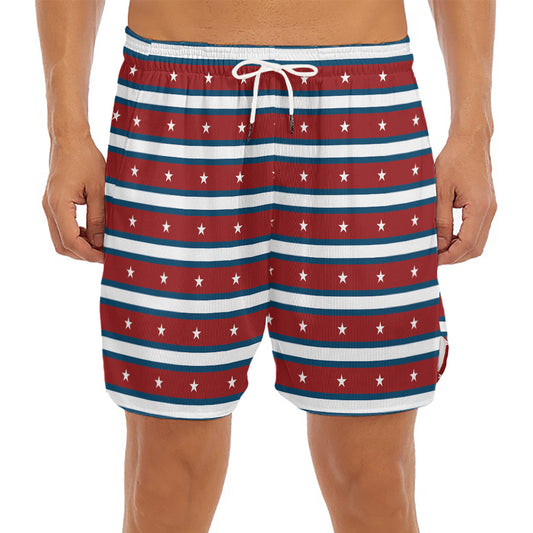 USA Striped Pattern Print Men's Split Running Shorts