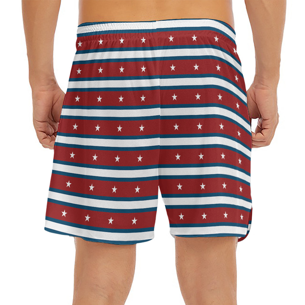 USA Striped Pattern Print Men's Split Running Shorts