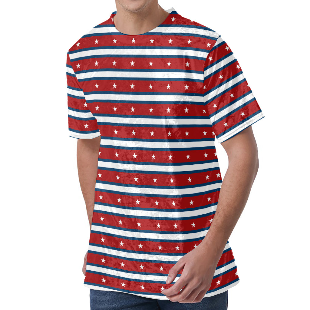 USA Striped Pattern Print Men's Velvet T-Shirt