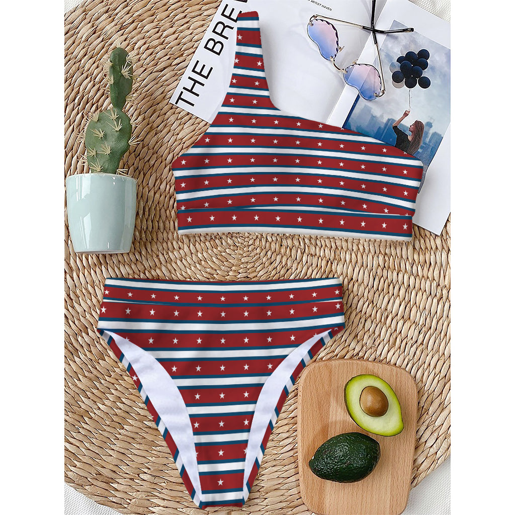 USA Striped Pattern Print One Shoulder Bikini Top