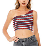 USA Striped Pattern Print One Shoulder Crop Top