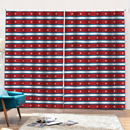 USA Striped Pattern Print Pencil Pleat Curtains