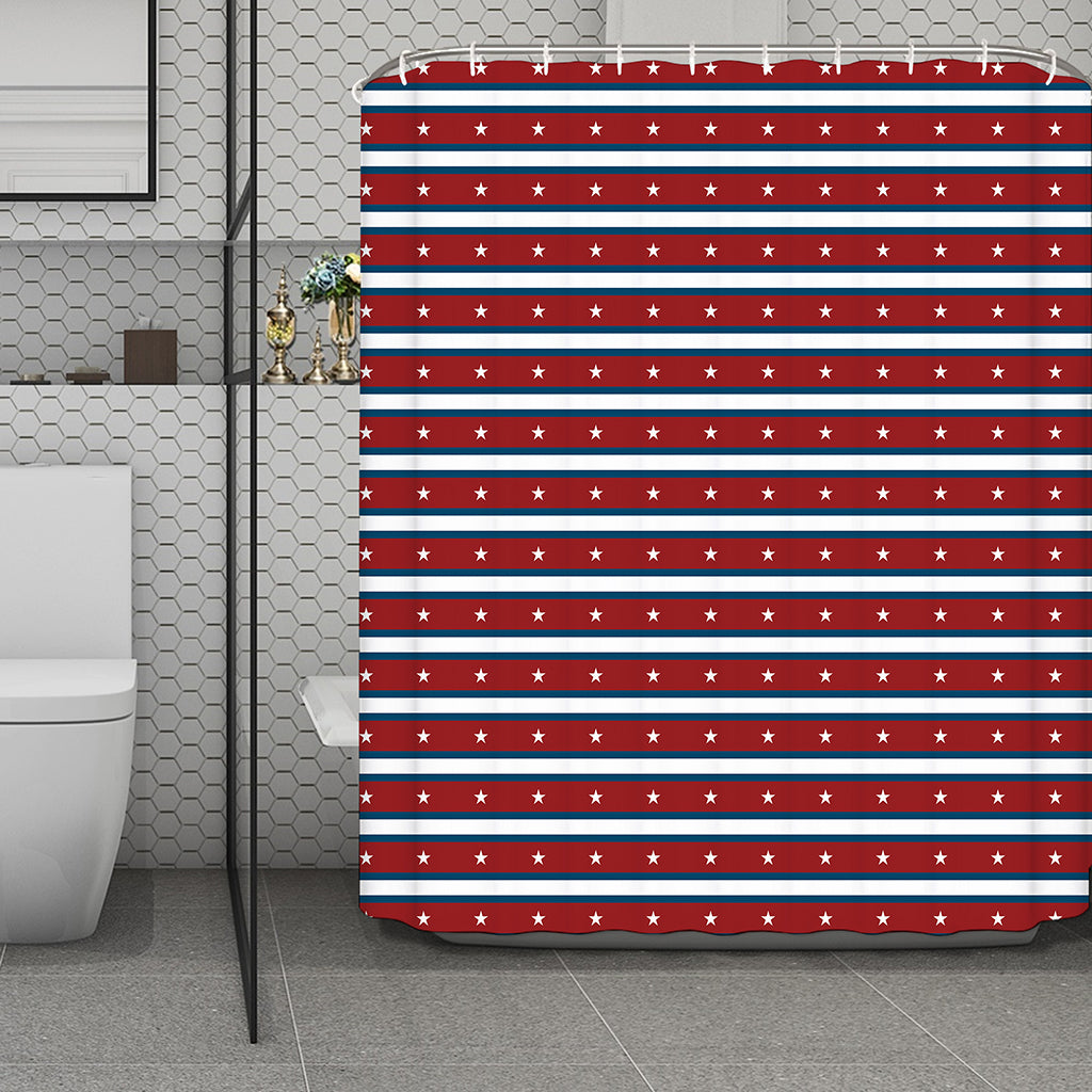 USA Striped Pattern Print Polyester Shower Curtain