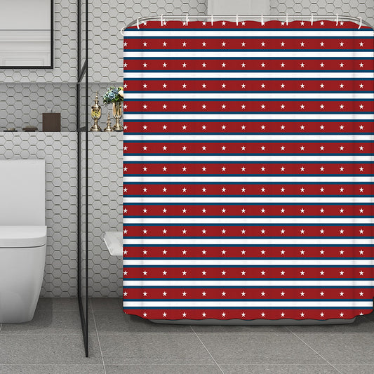 USA Striped Pattern Print Polyester Shower Curtain