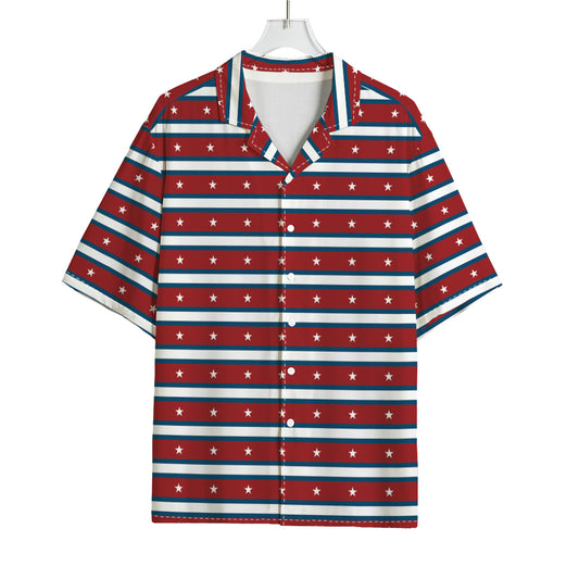 USA Striped Pattern Print Rayon Hawaiian Shirt