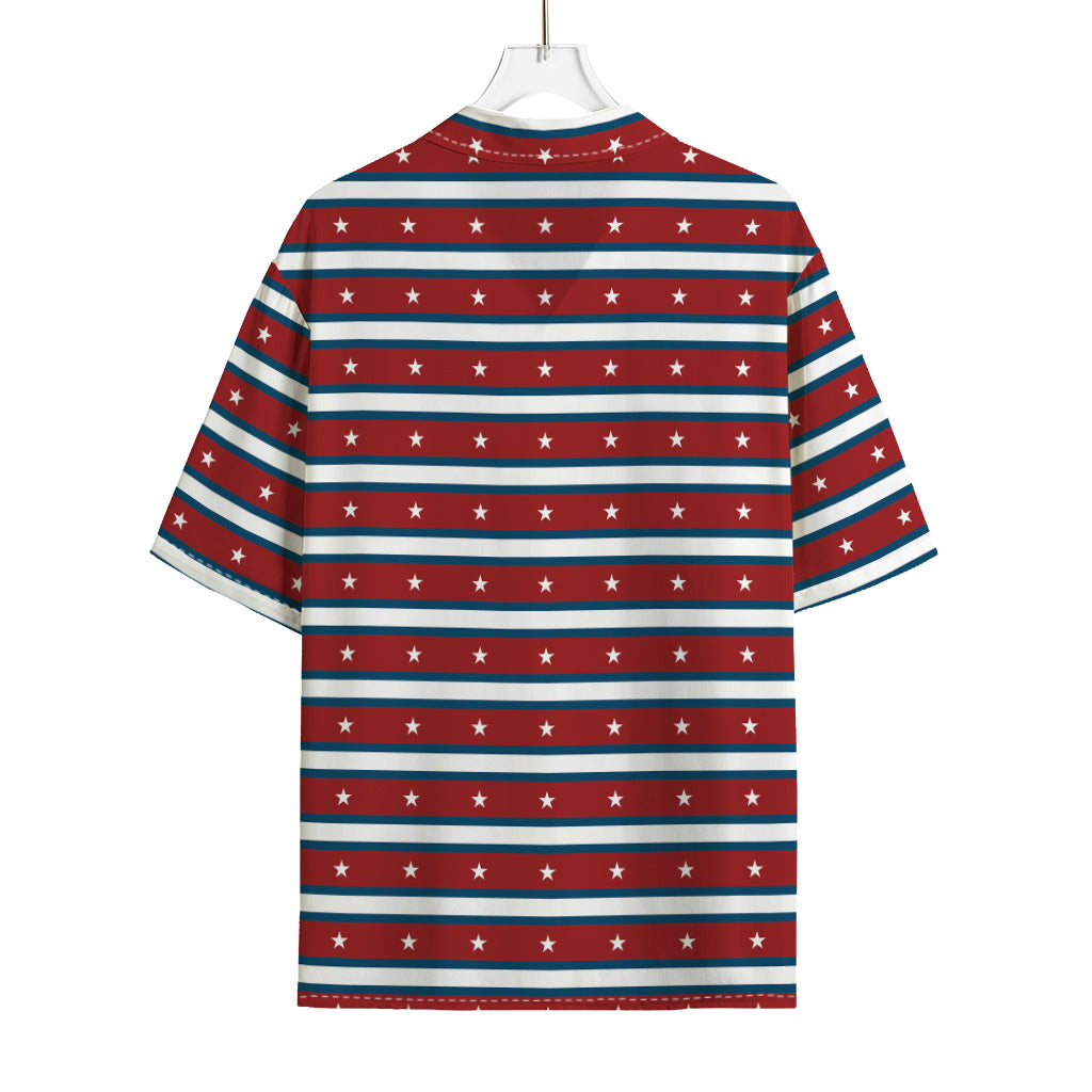 USA Striped Pattern Print Rayon Hawaiian Shirt