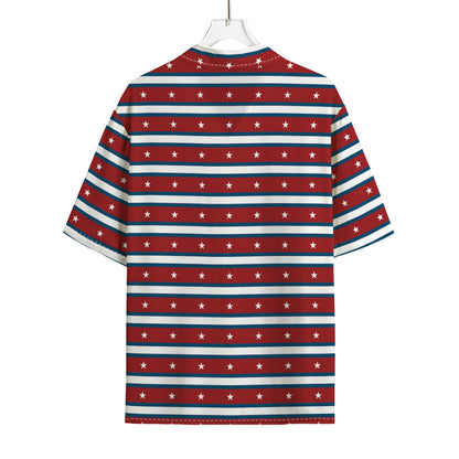 USA Striped Pattern Print Rayon Hawaiian Shirt