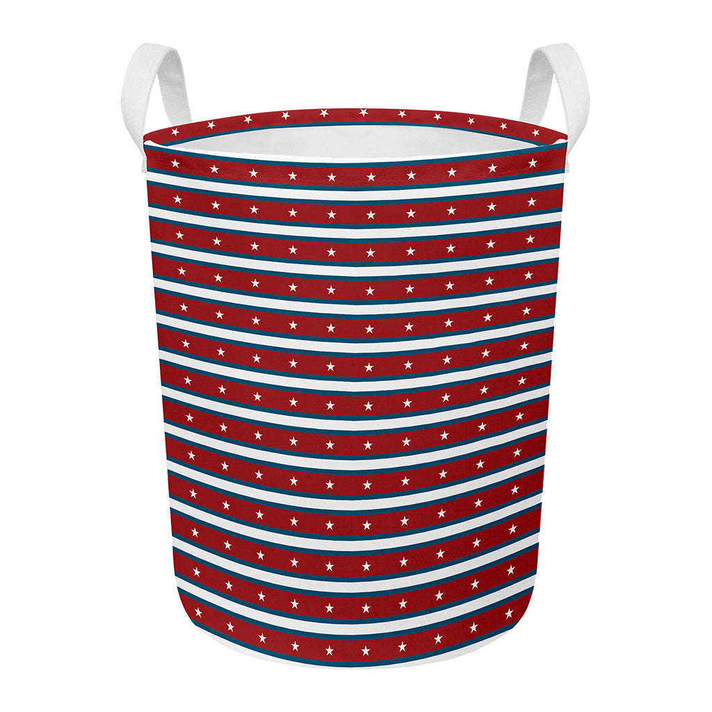 USA Striped Pattern Print Round Laundry Basket