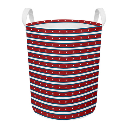 USA Striped Pattern Print Round Laundry Basket