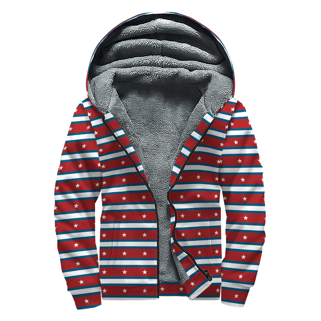 USA Striped Pattern Print Sherpa Lined Zip Up Hoodie