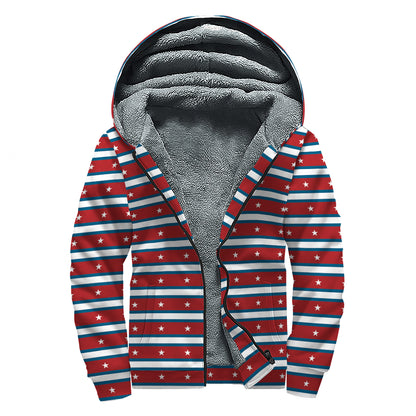 USA Striped Pattern Print Sherpa Lined Zip Up Hoodie