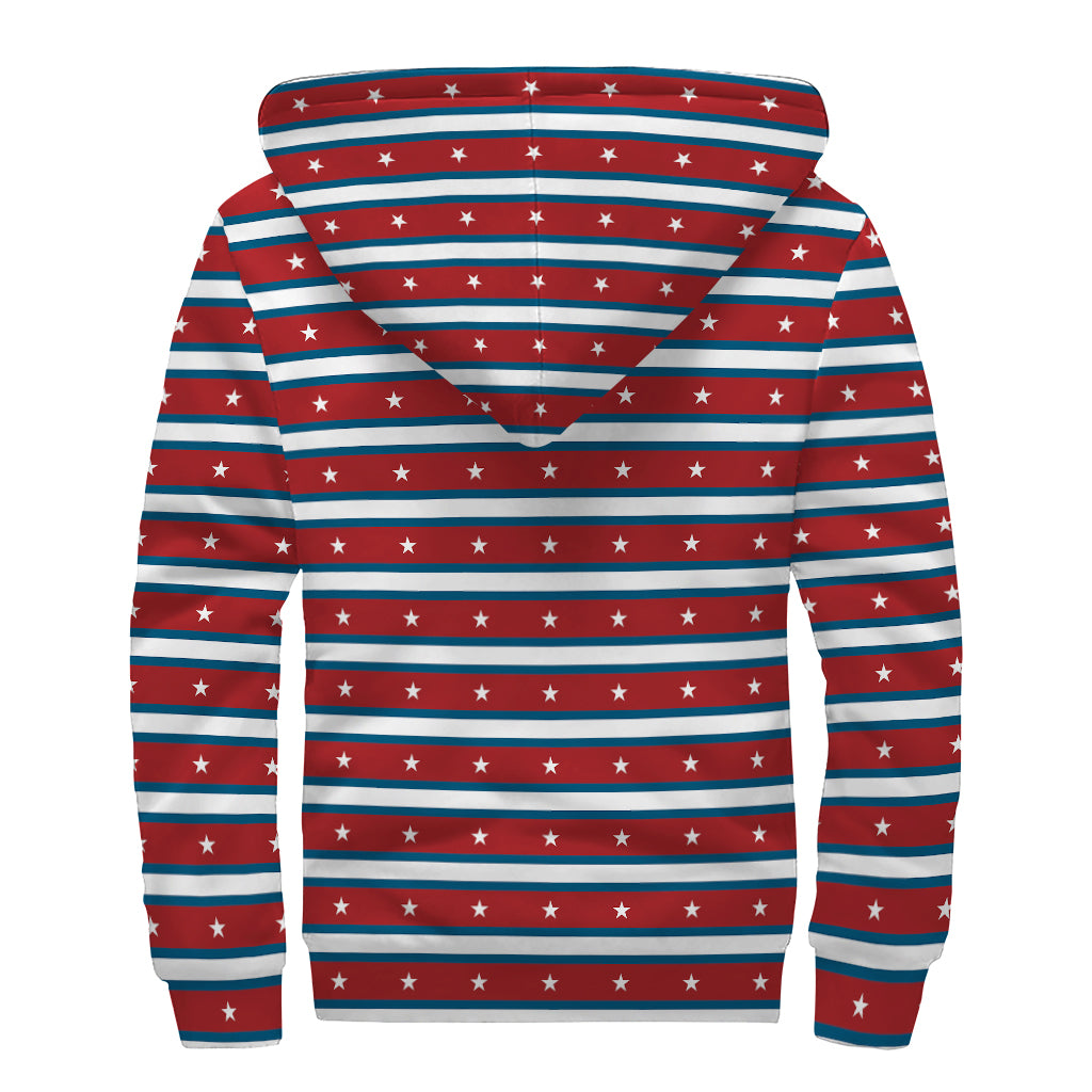 USA Striped Pattern Print Sherpa Lined Zip Up Hoodie