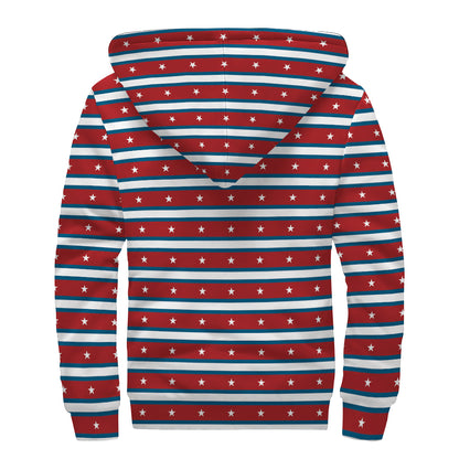 USA Striped Pattern Print Sherpa Lined Zip Up Hoodie