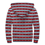 USA Striped Pattern Print Sherpa Lined Zip Up Hoodie
