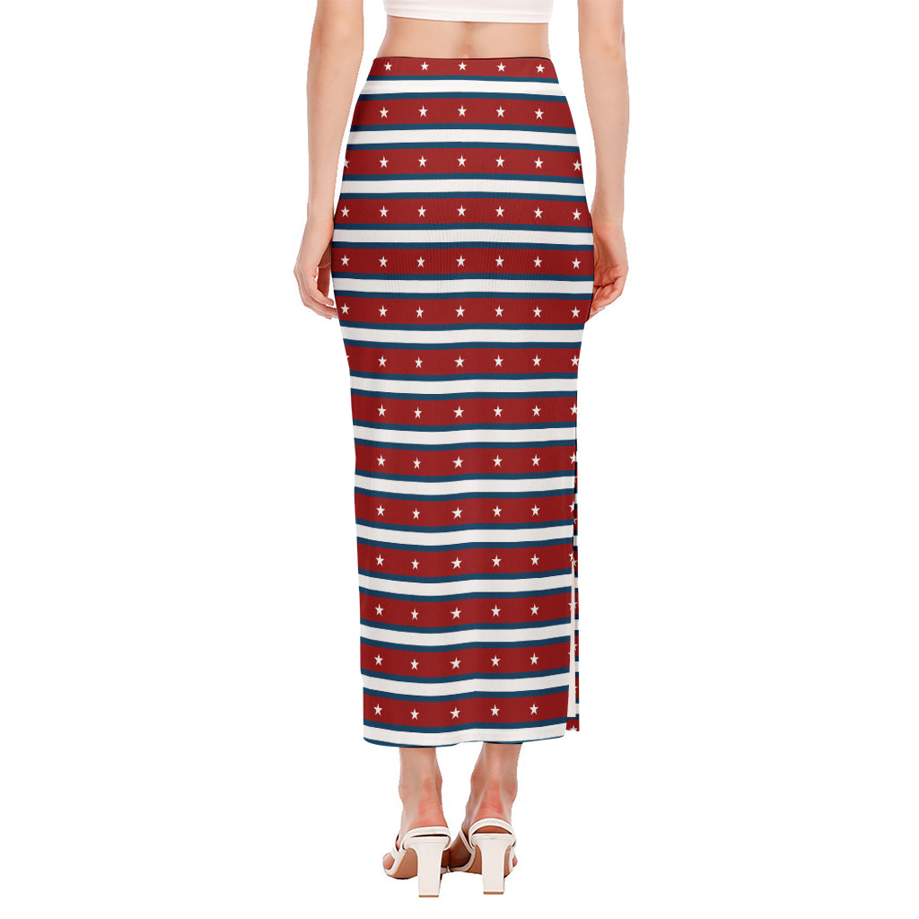 USA Striped Pattern Print Side Slit Maxi Skirt