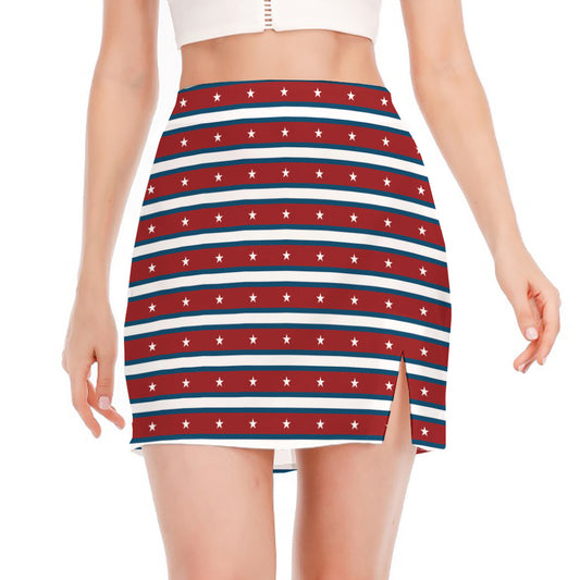 USA Striped Pattern Print Side Slit Mini Skirt