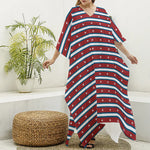 USA Striped Pattern Print Silk V-Neck Kaftan Dress