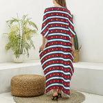 USA Striped Pattern Print Silk V-Neck Kaftan Dress