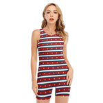 USA Striped Pattern Print Sleeveless One Piece Swimsuit