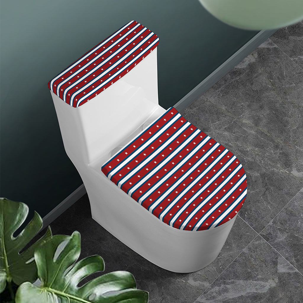 USA Striped Pattern Print Toilet Lid And Tank Cover Set