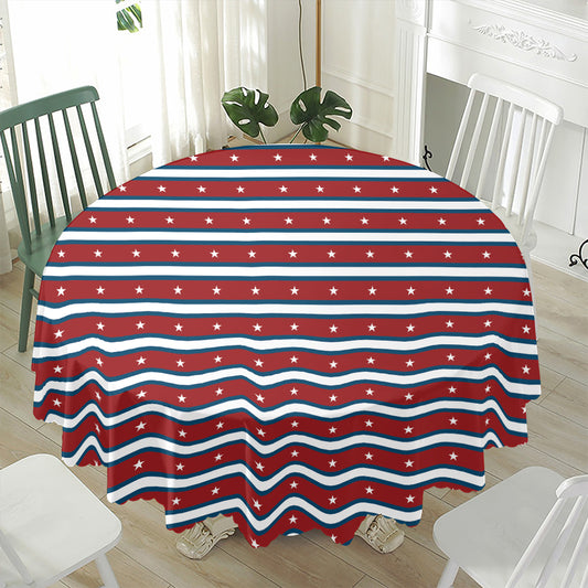 USA Striped Pattern Print Waterproof Round Tablecloth