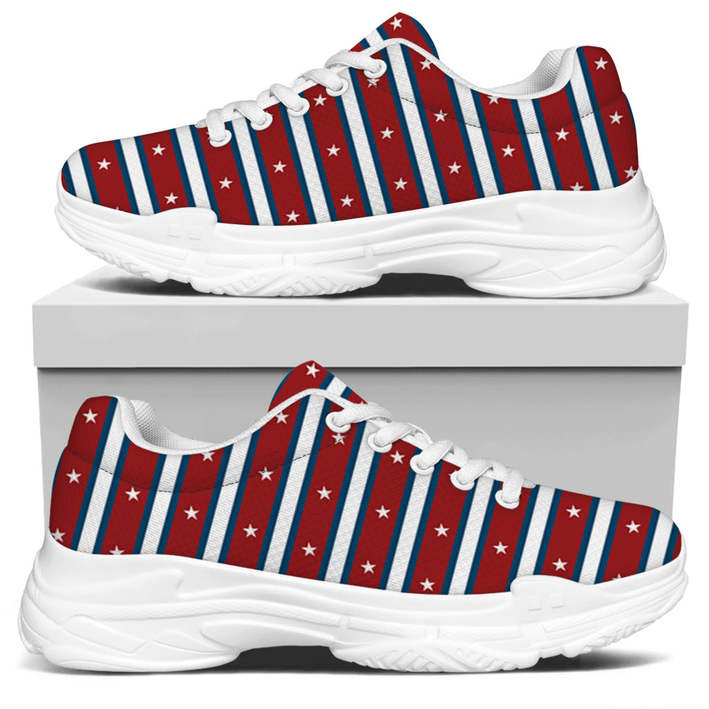 USA Striped Pattern Print White Chunky Shoes