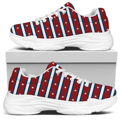 USA Striped Pattern Print White Chunky Shoes