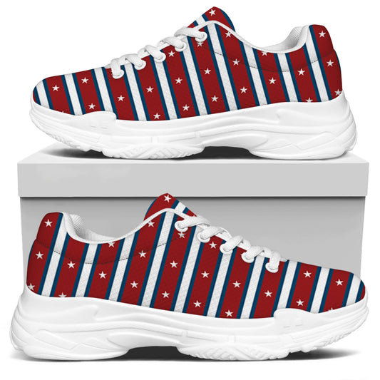USA Striped Pattern Print White Chunky Shoes
