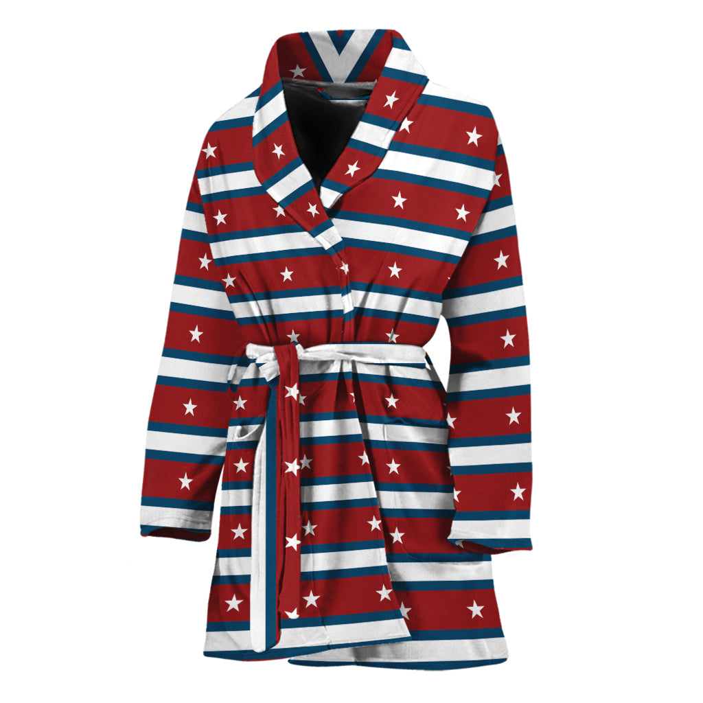 USA Striped Pattern Print Women's Bathrobe