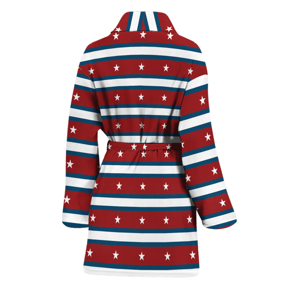USA Striped Pattern Print Women's Bathrobe