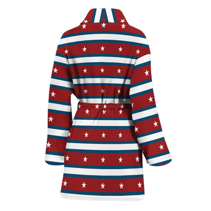 USA Striped Pattern Print Women's Bathrobe