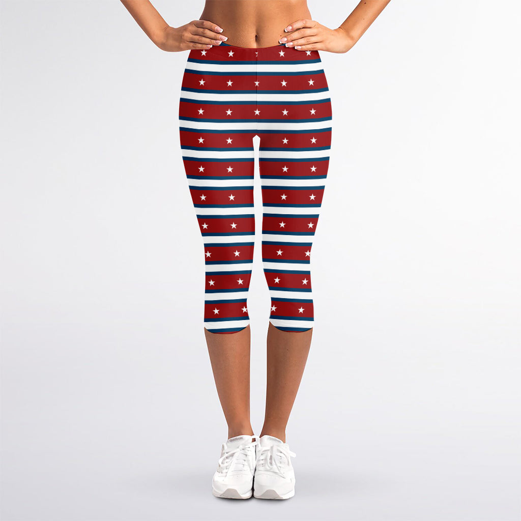 USA Striped Pattern Print Women's Capri Leggings
