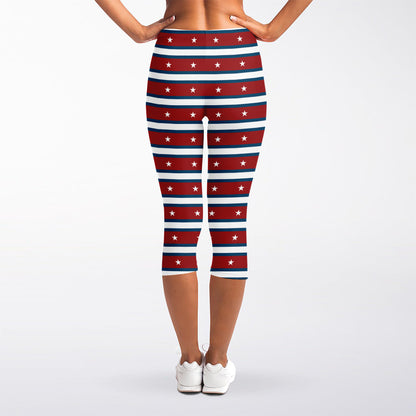 USA Striped Pattern Print Women's Capri Leggings