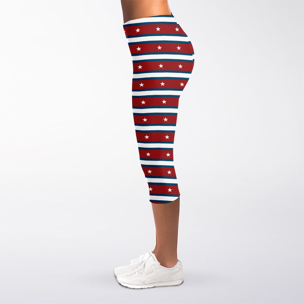 USA Striped Pattern Print Women's Capri Leggings