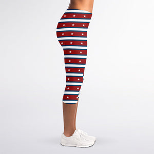 USA Striped Pattern Print Women's Capri Leggings
