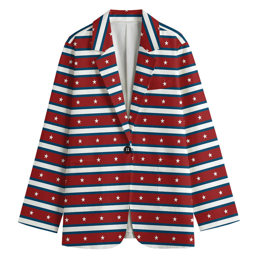 USA Striped Pattern Print Women's Cotton Blazer