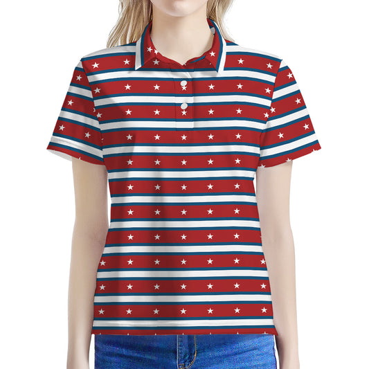 USA Striped Pattern Print Women's Polo Shirt
