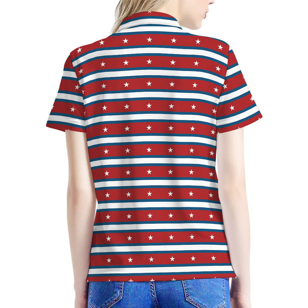 USA Striped Pattern Print Women's Polo Shirt