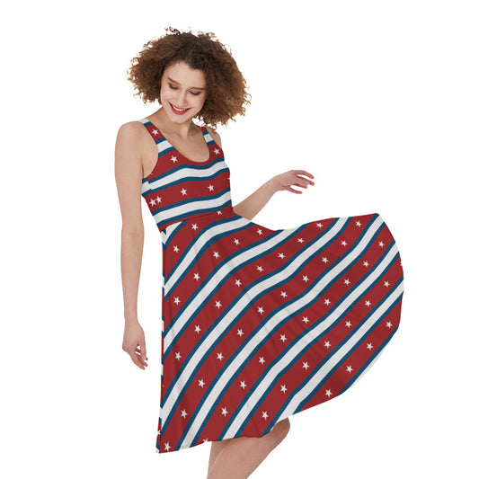 USA Striped Pattern Print Women's Sleeveless Dress