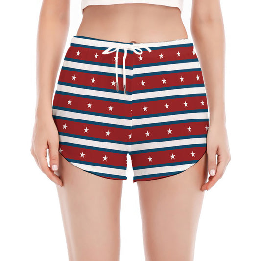 USA Striped Pattern Print Women's Split Running Shorts
