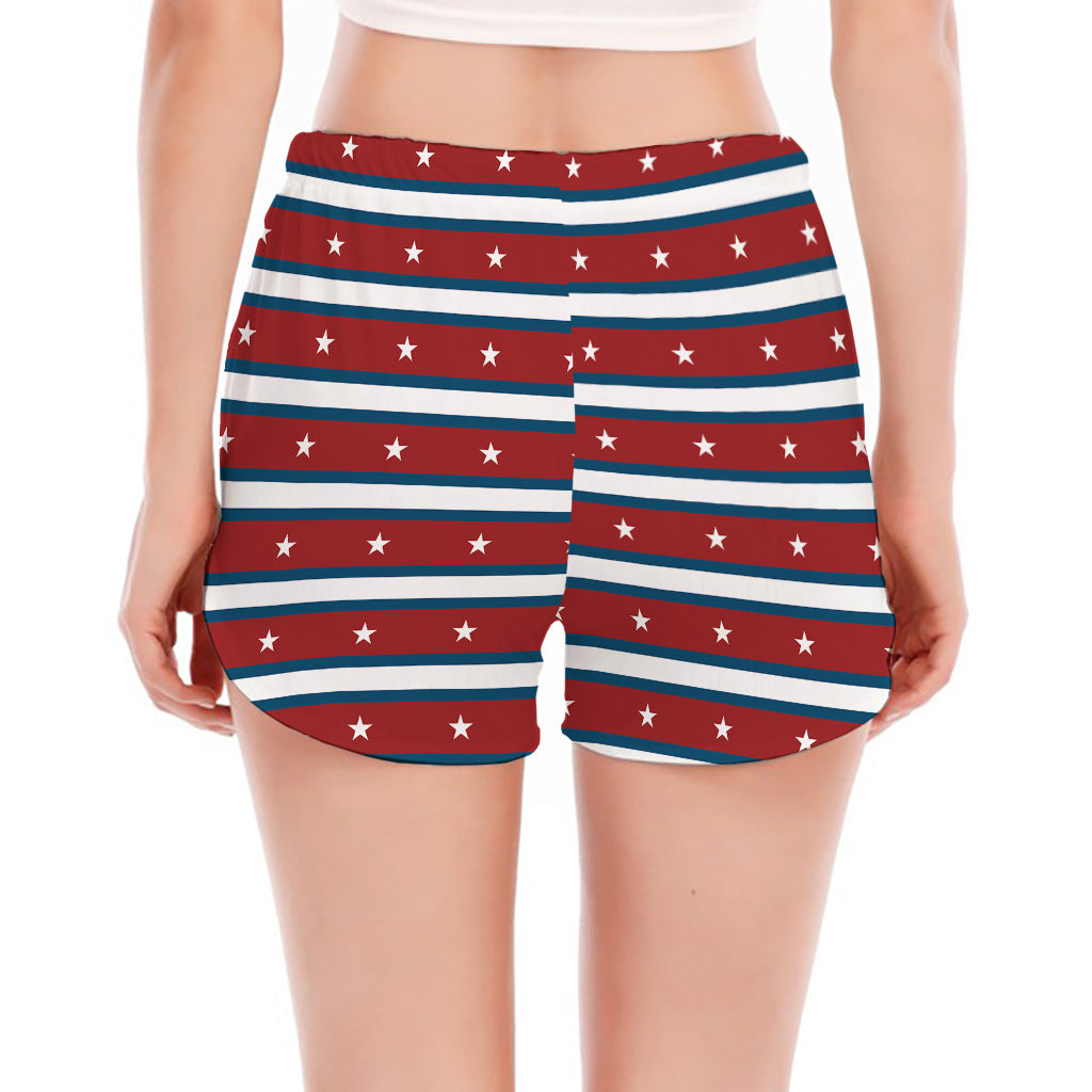 USA Striped Pattern Print Women's Split Running Shorts