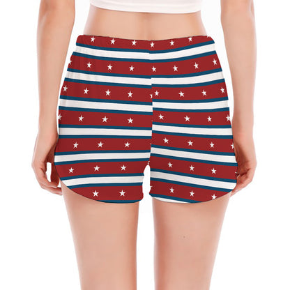 USA Striped Pattern Print Women's Split Running Shorts