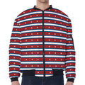 USA Striped Pattern Print Zip Sleeve Bomber Jacket
