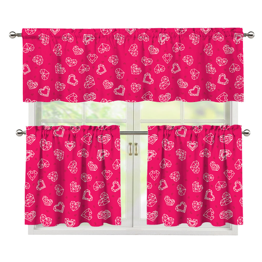 Valentine's Day Geometric Heart Print 3 Piece Kitchen Curtains