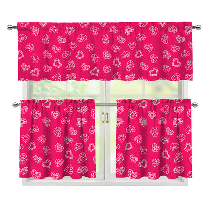 Valentine's Day Geometric Heart Print 3 Piece Kitchen Curtains