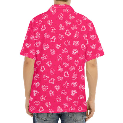 Valentine's Day Geometric Heart Print Aloha Shirt