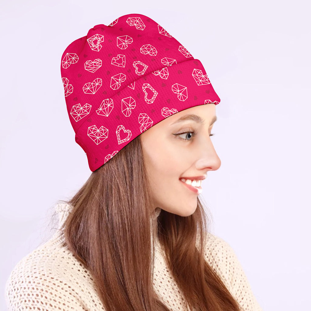 Valentine's Day Geometric Heart Print Beanie