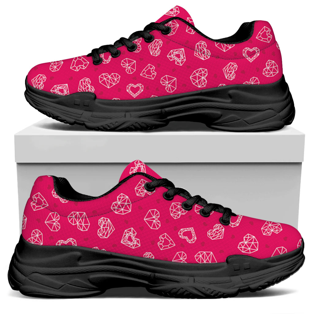 Valentine's Day Geometric Heart Print Black Chunky Shoes