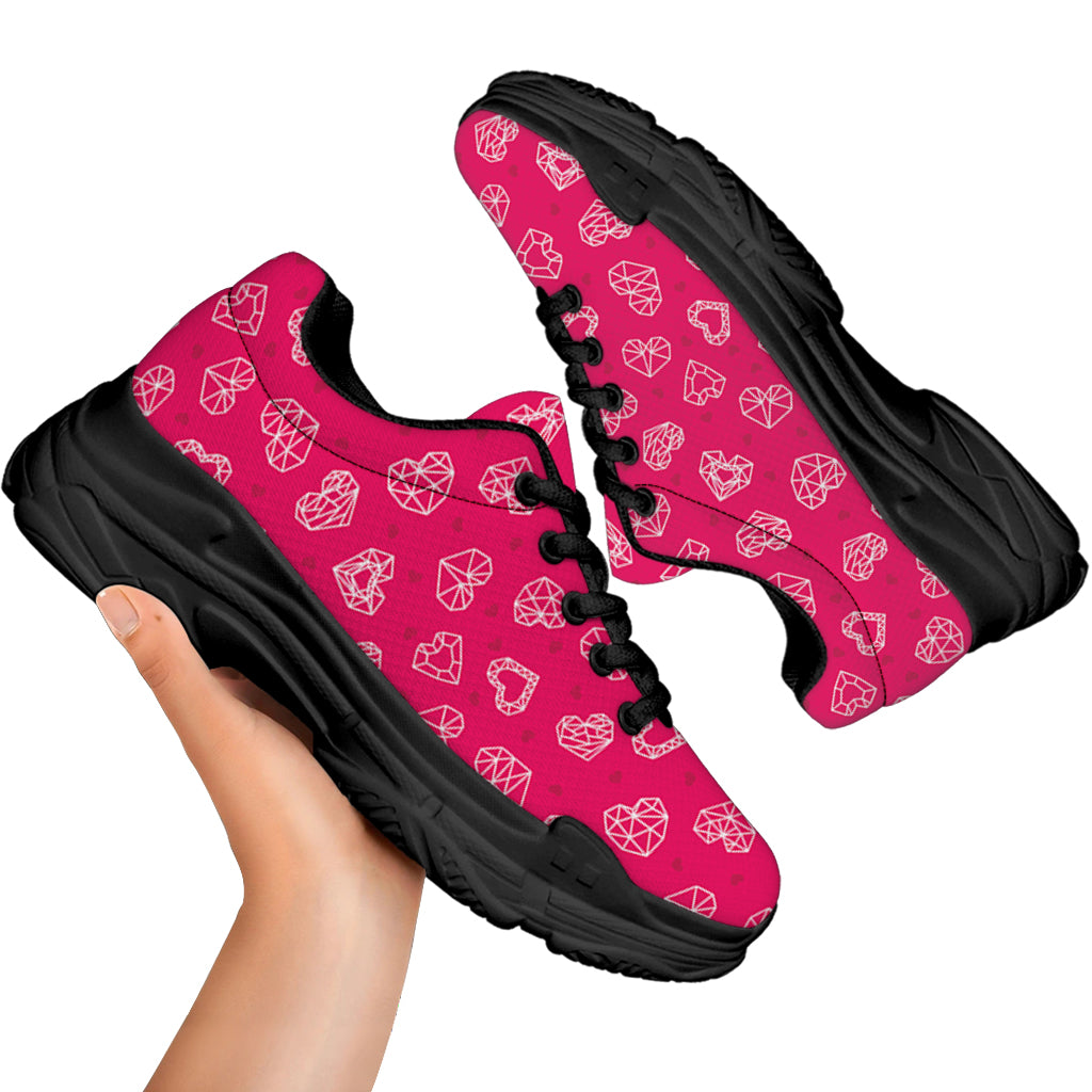 Valentine's Day Geometric Heart Print Black Chunky Shoes