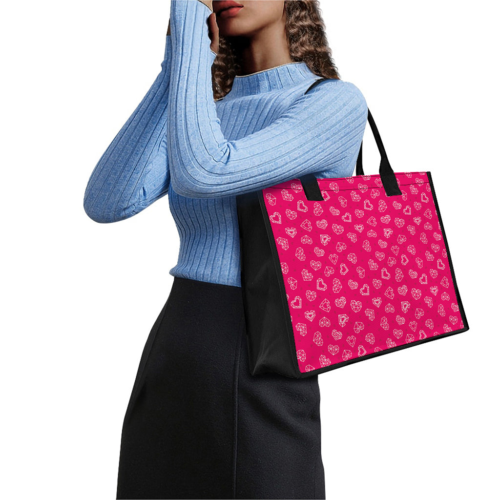 Valentine's Day Geometric Heart Print Canvas Tote Bag